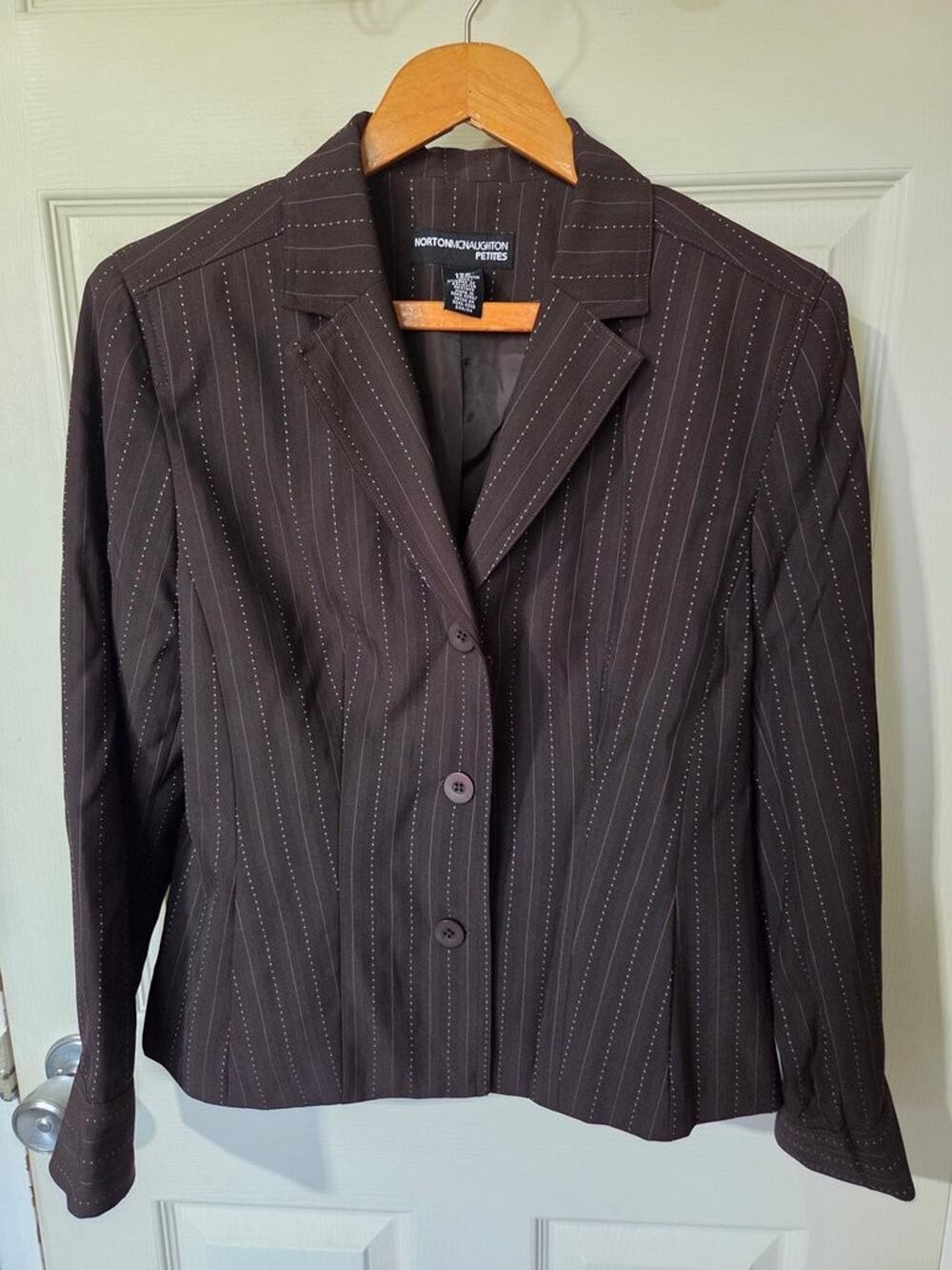 Norton McNaughton Petites Brown Pinstripe Blazer